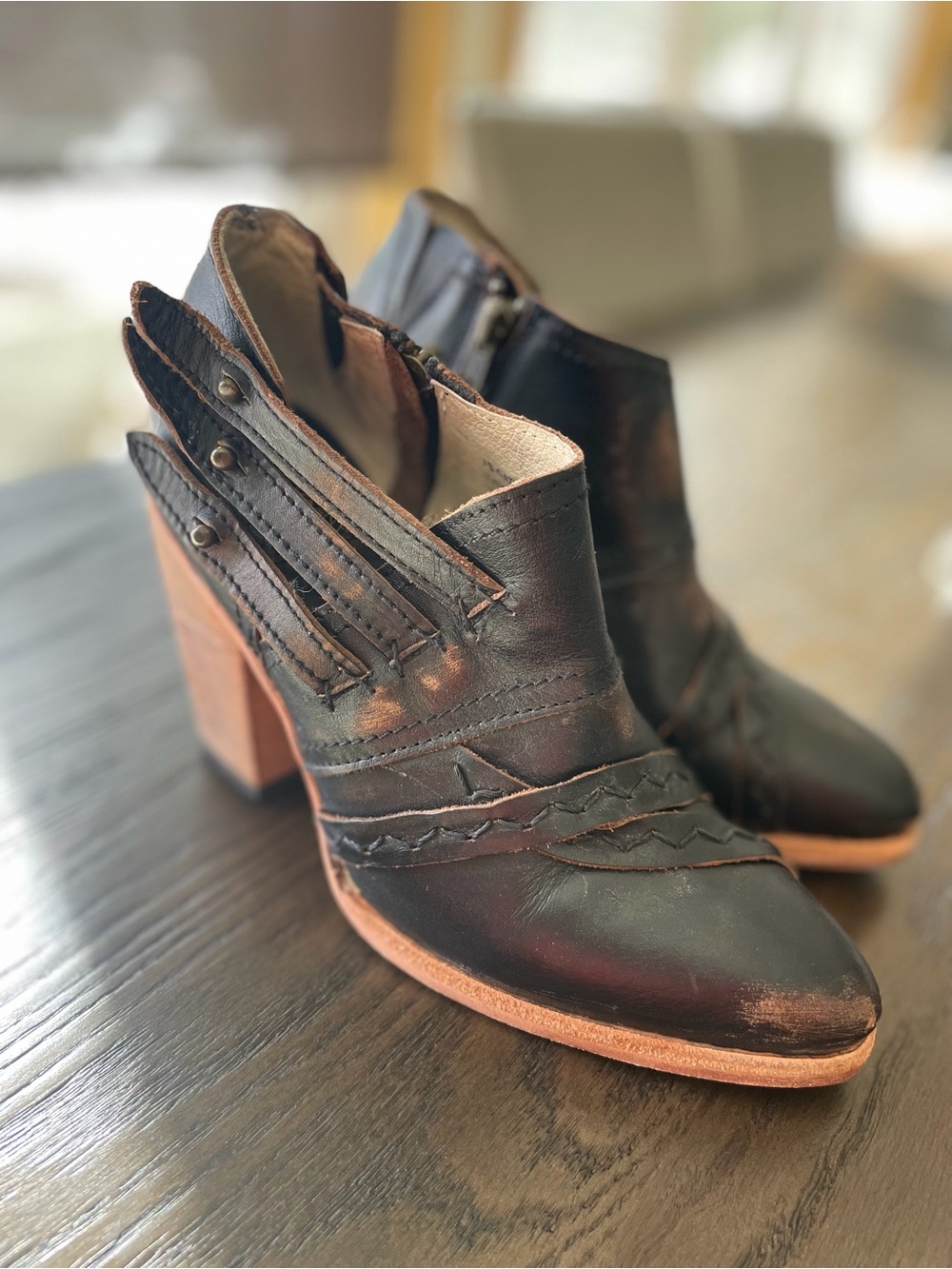 Freebird by Steven Black Leather Ankle Boots with Tan Heel